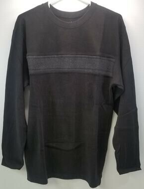 Basic Editions Men Thermal Sweater Shirt Black Cotton Size Medium